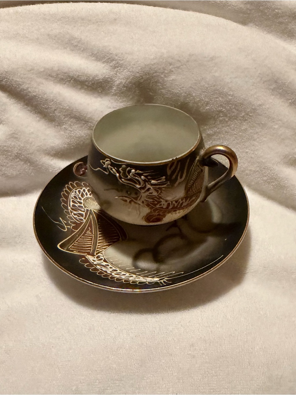 Decorative Black and Gold Dragon Teacup and Saucer - Home Art